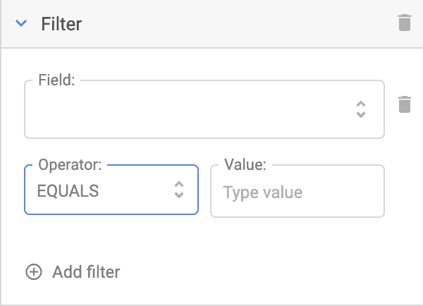 Supermetrics sidebar filter interface
