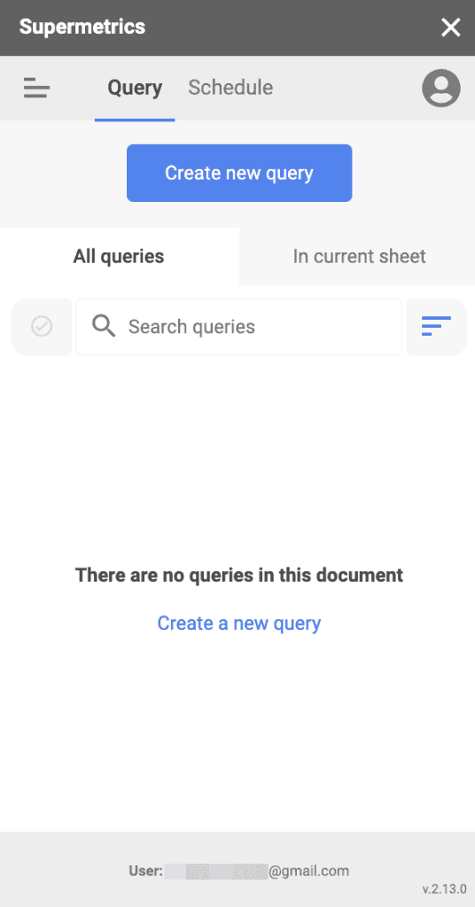Supermetrics sidebar interface