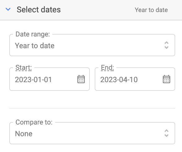 Supermetrics sidebar select dates interface