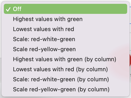 Supermetrics sidebar with highlight values options