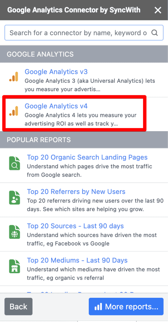 Syncwith showing GA v3 and v4 options