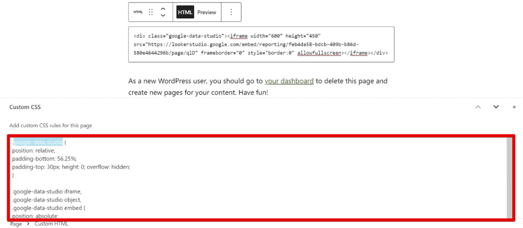 The pasted CSS code on your website