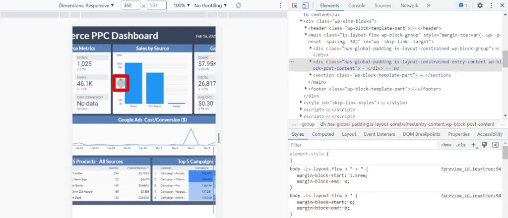 Unresponsive embedded report