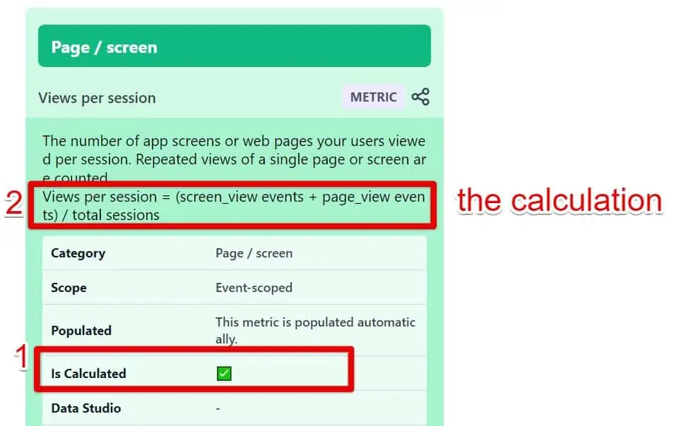 Verifying if the metric is calculated in GA4 Spy