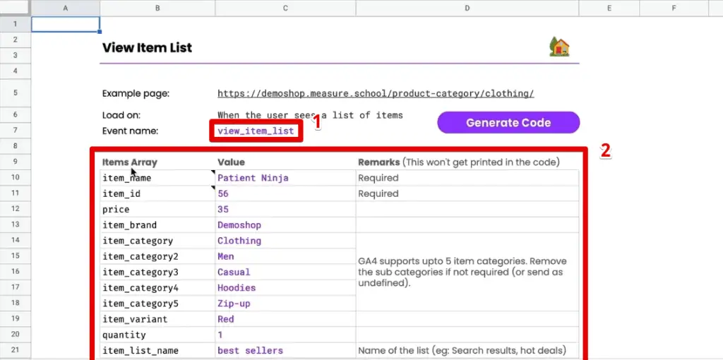 View_item_list event data layer