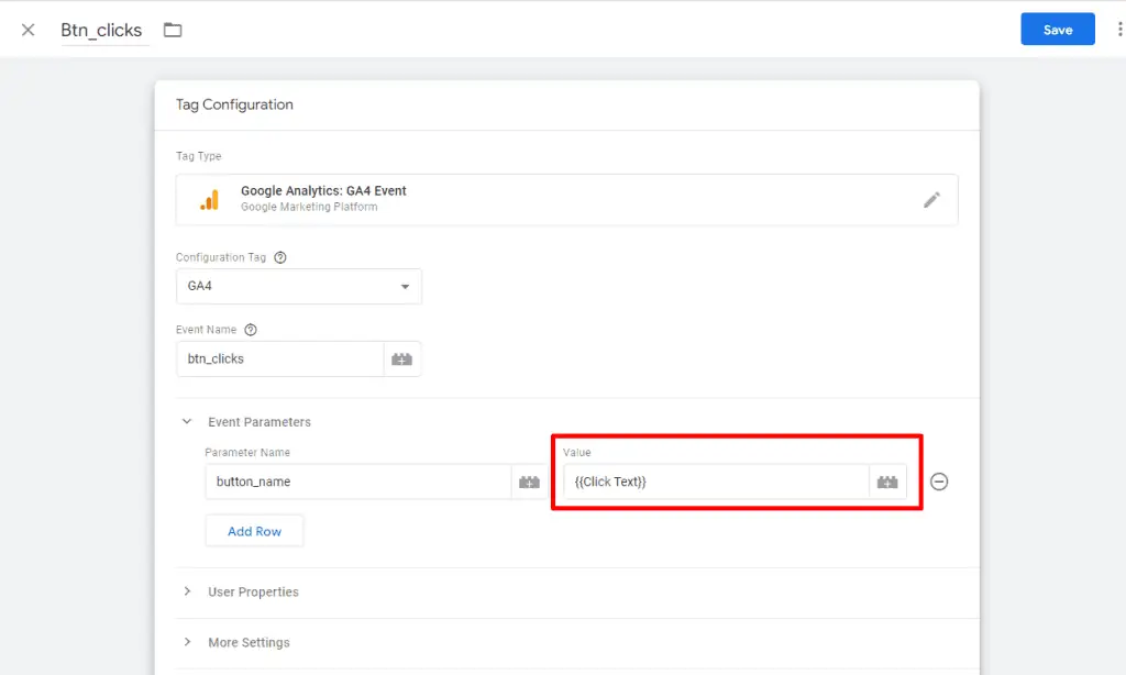 Adding a custom parameter of button names and click text
