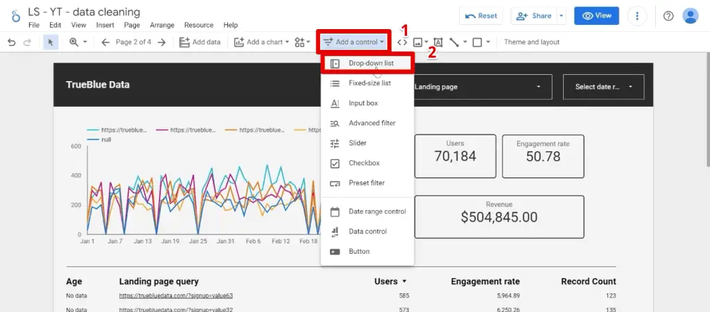 Adding a data control to your report