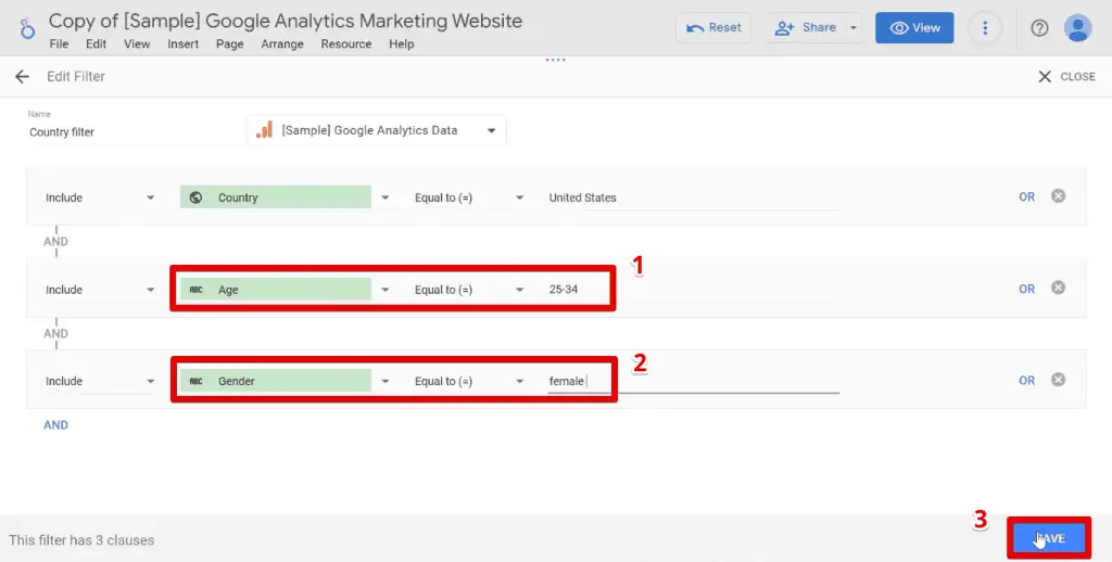 Age and gender conditions in the filter