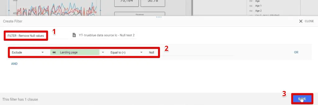 Building the filter to remove null values