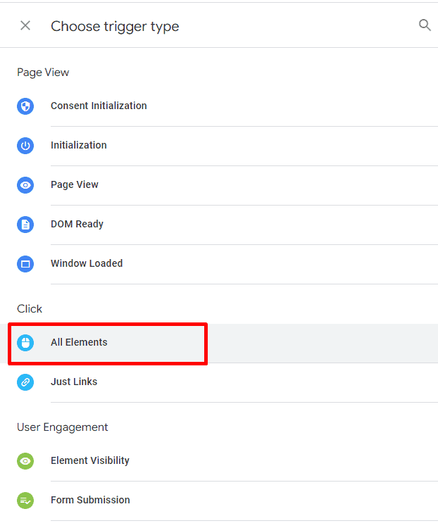 Choosing All Elements trigger type