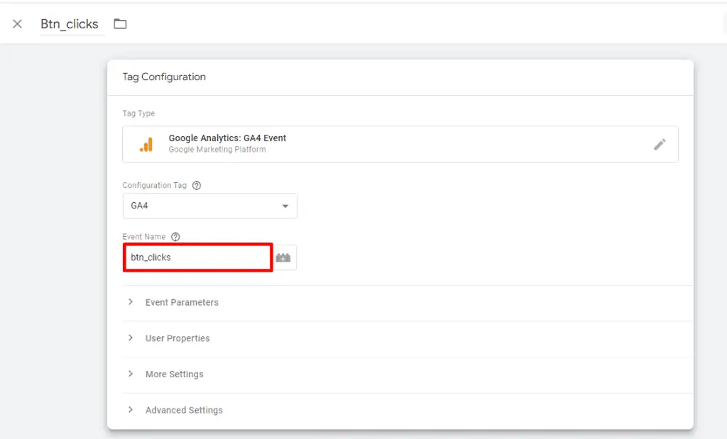 Choosing the unique event name in tag configuration