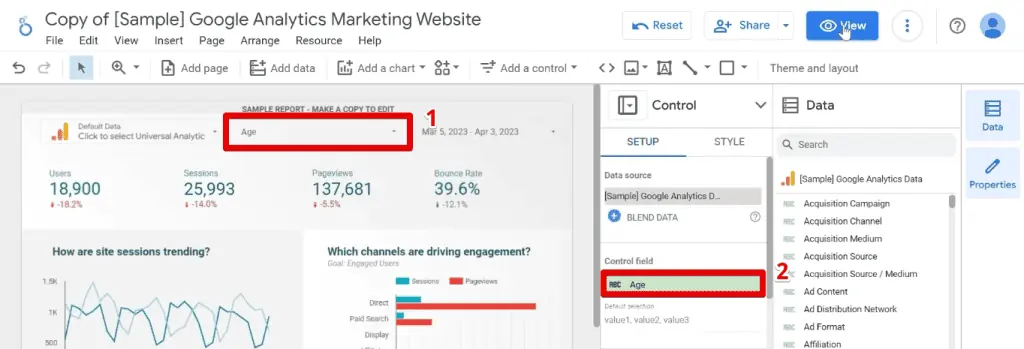 Configuring the data control