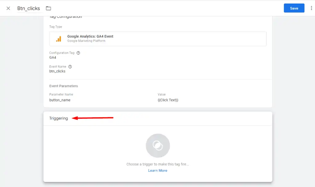 Configuring triggering of the custom event tag