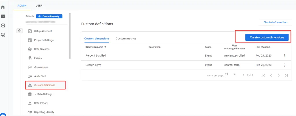 Create custom definitions within GA4