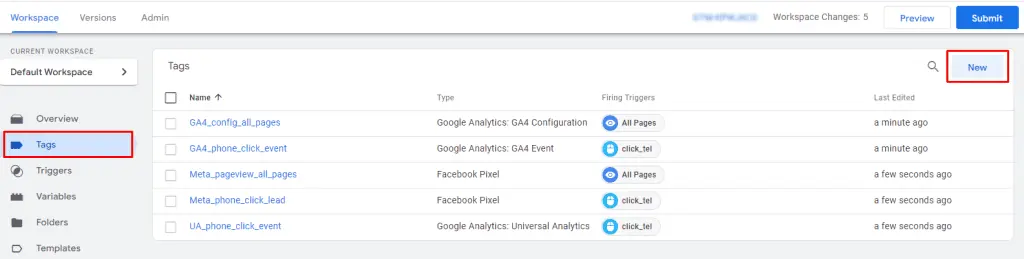 Creating a new Tag via GTM