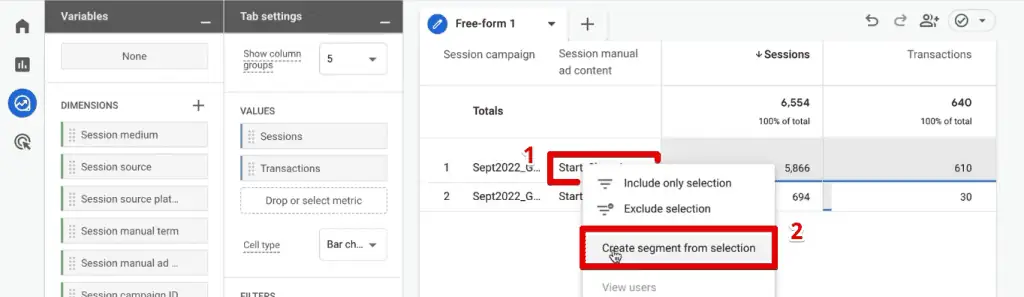 Creating a segment from the start shopping button content