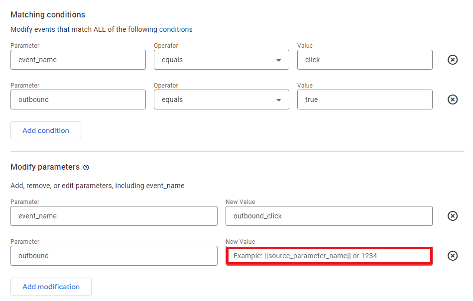 Deleting outbound parameter from the click event