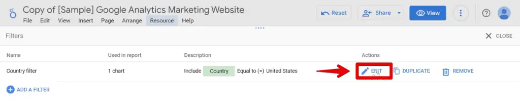 Editing the initial filter