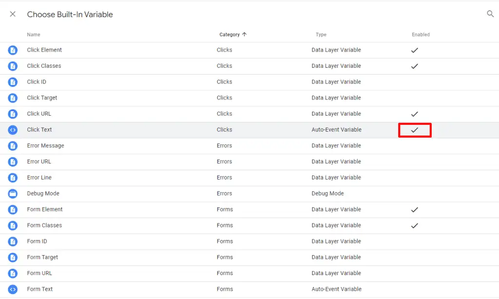 Enable a variable among built-ins