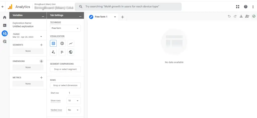 Exploration section in GA4