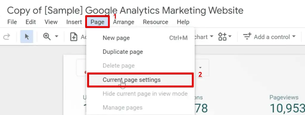 Going to the current page settings