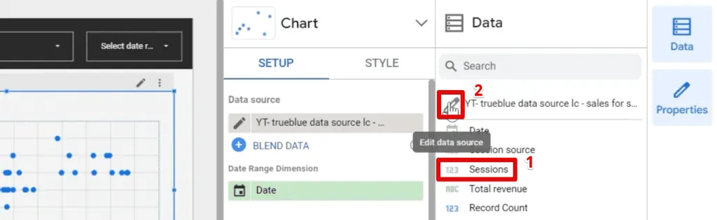 Metrics icon and editing the data source