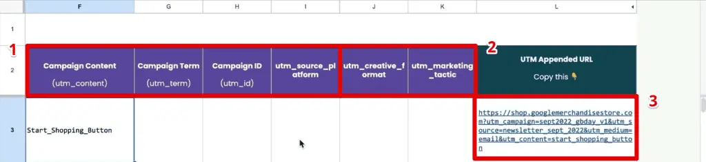 Optional UTM parameters and landing page URL