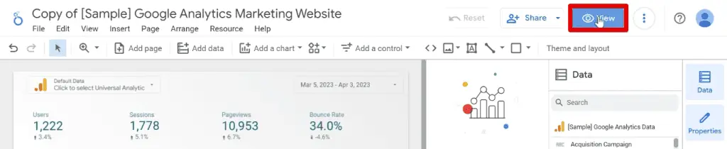 Previewing the dashboard