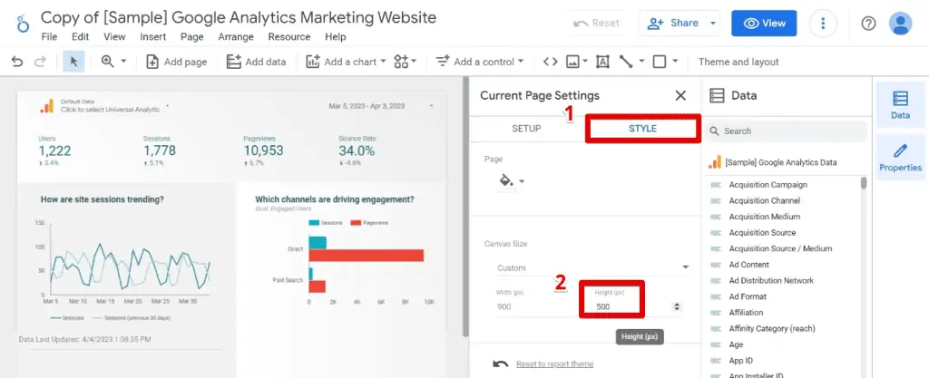 Reducing the canvas height