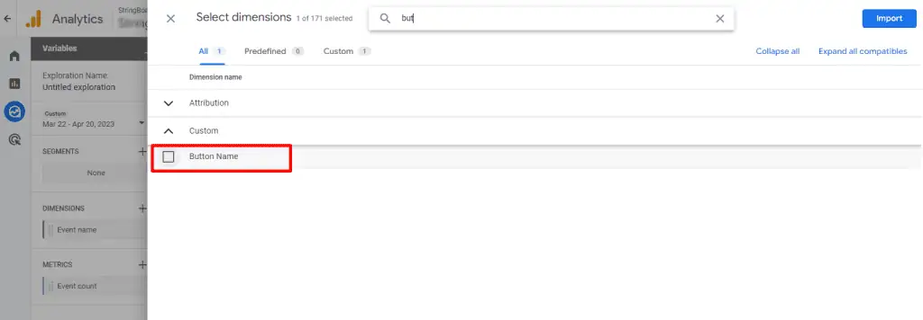 Selecting dimensions within exploration reports