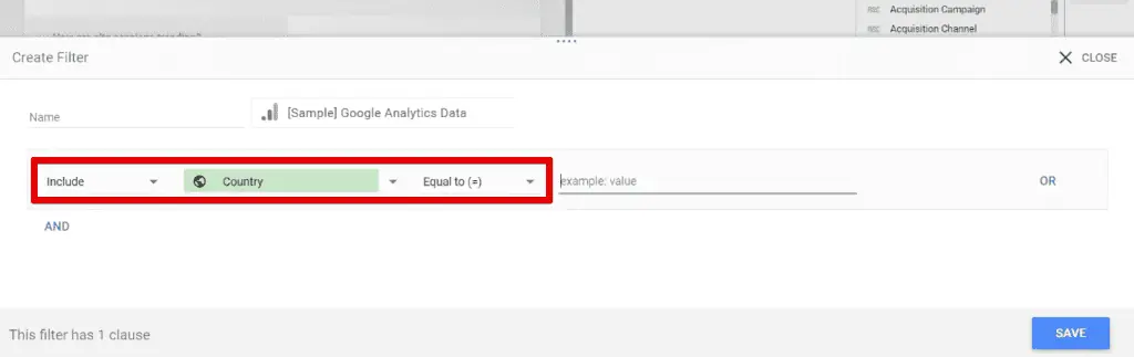 The formula for the country filter