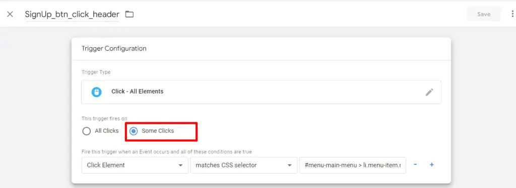 Trigger Configuration based on Click Element