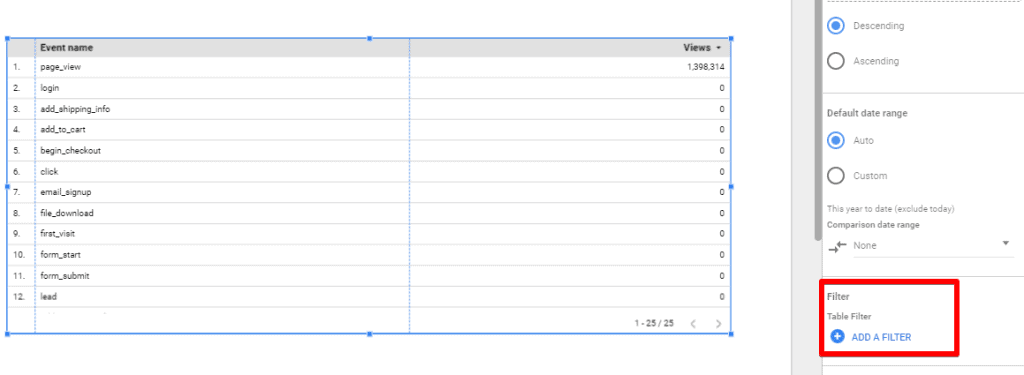 Adding filter in Looker Studio