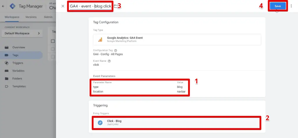 Blog button click configuration