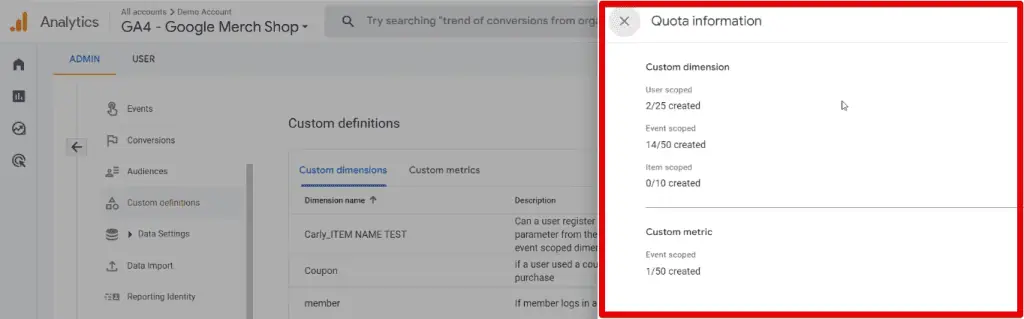 Checking GA4 quota information