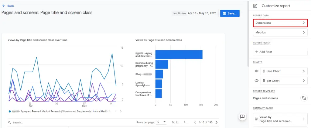 Configuring dimensions