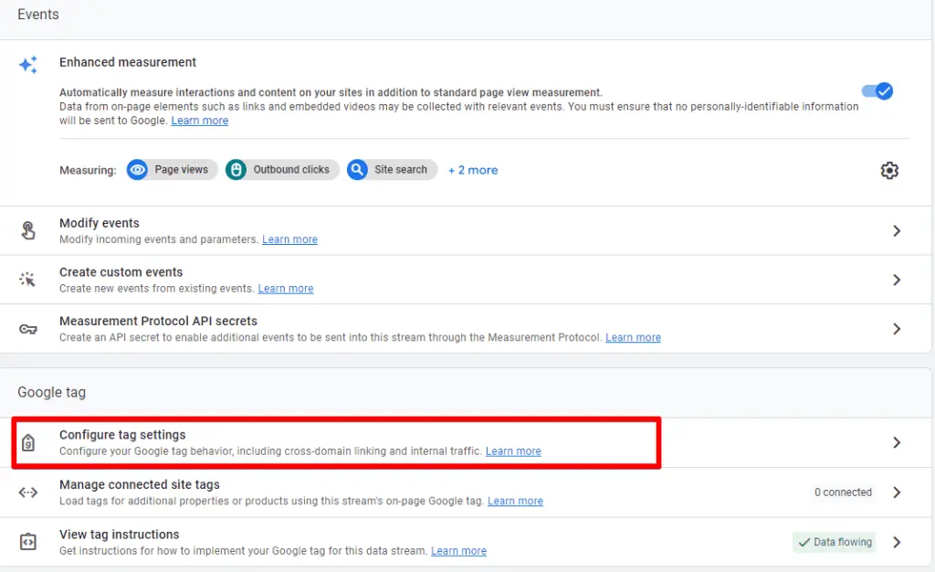 Configuring tag settings in Data Stream