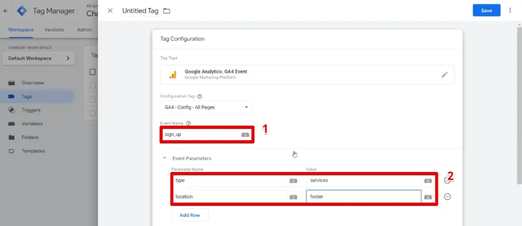 Configuring the sign-up event with consolidated event parameters
