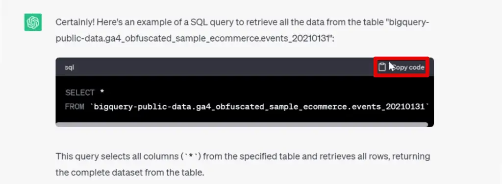 Copying the code for retrieving all data