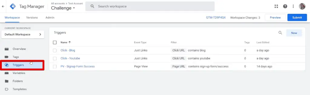Created triggers in GTM