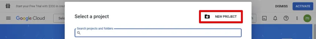 Creating a new project in Google Cloud