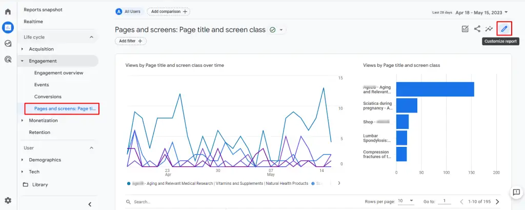 Customize page and screen report in GA4
