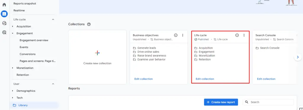 Editing the collection in GA4