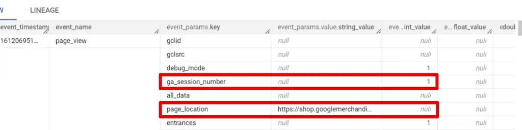 Event parameter key-value pairs in BigQuery