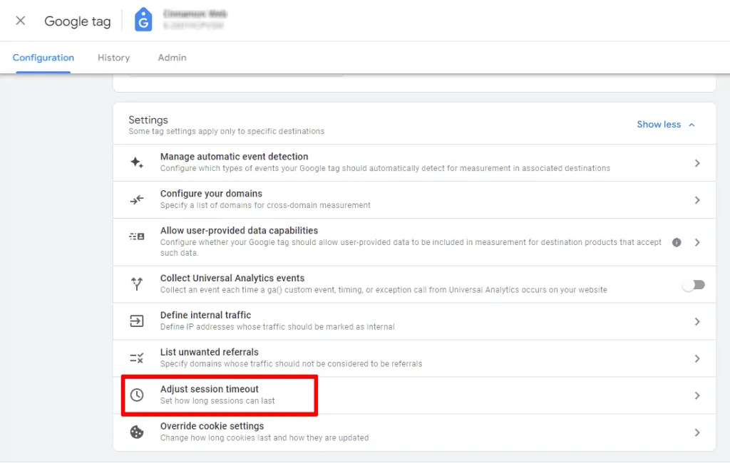 Expanding the list of all tag settings