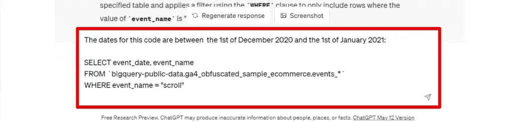Filtering the query by specific dates