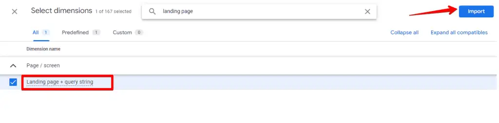 Import landing page + query string