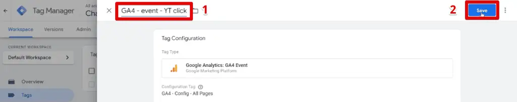 Naming and saving the youtube click tag