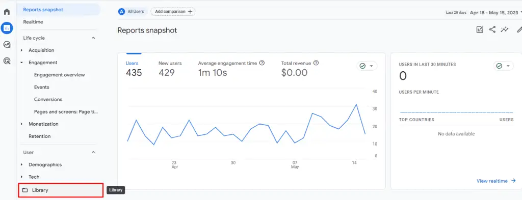 Opening the library to add the report to the collection