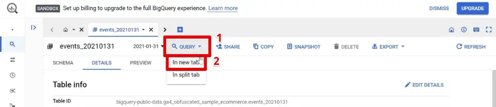 Opening the query window in a new tab